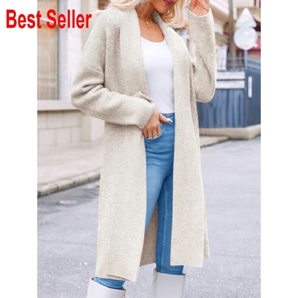 Oversized Chunky Knit Long Cardigan Slouchy Open Front Coatigan Jacket - Picture 6 of 8